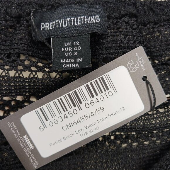 Pretty Little Thing Womens Size 8 Maxi Skirt Black Low Waist Petite Mesh - Picture 3 of 8